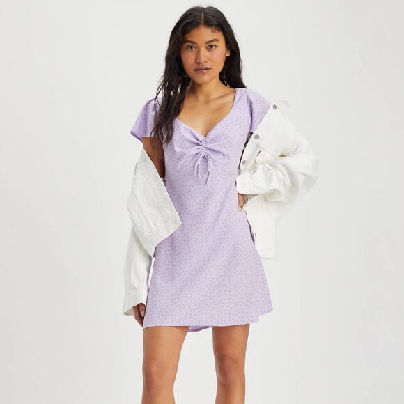 Levi’s Skylar Flutter Dress Womens L Pastel Purple Floral Mini Cottagecore Twee - Picture 1 of 7